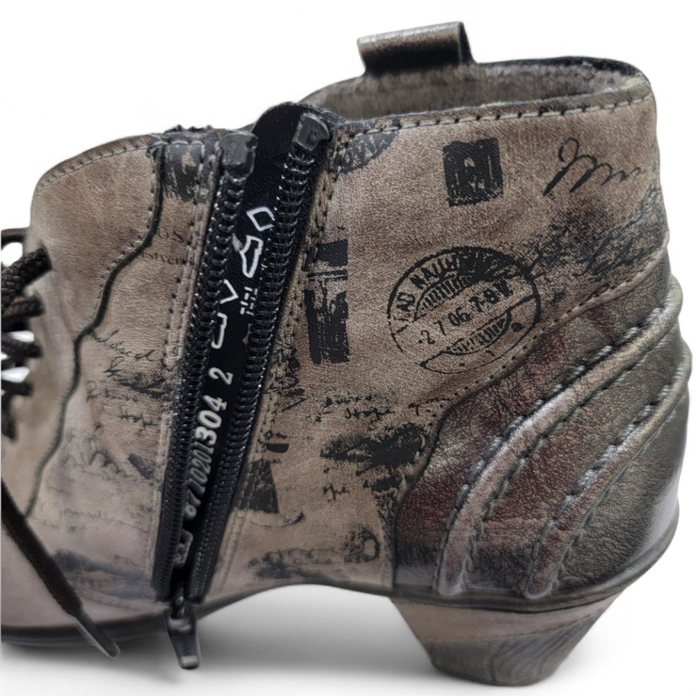 Remonte Servia Script Print Ankle Boots Gray Steampunk Womens Size 6 - Picture 10 of 17